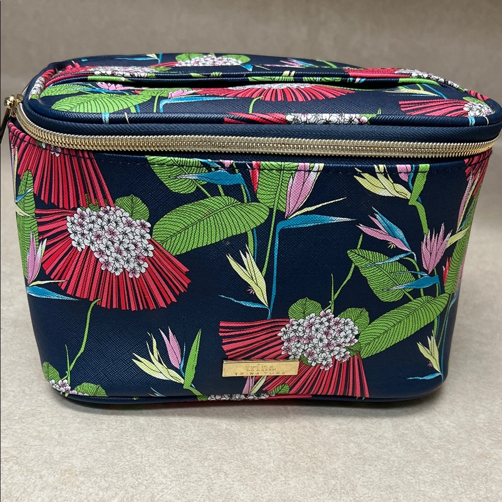 Trina Turk Navy and Pink Floral Cosmetic Bag